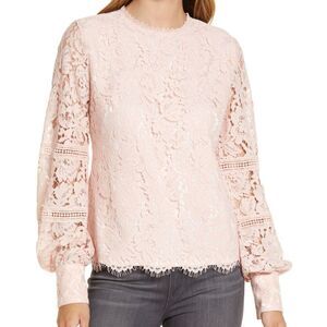 Rachel Parcell Bishop Sleeve Scalloped Lace Top Size Small Pink Coquette